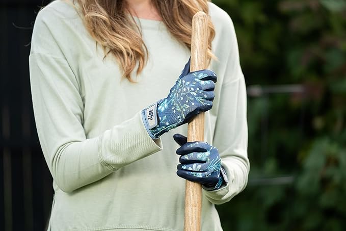 Digz Small Comfort Grip Garden Gloves, Knit Shell, Latex Free, Navy