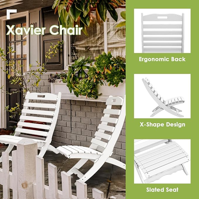 GREENVINES Folding Wave Chairs Set of 2 | Xavier | Portable Adirondack Chair | HDPE Plastic | All Weather | White | for Fire Pit Beach Poolside Outdoor Deck Garden Patio Porch Fishing