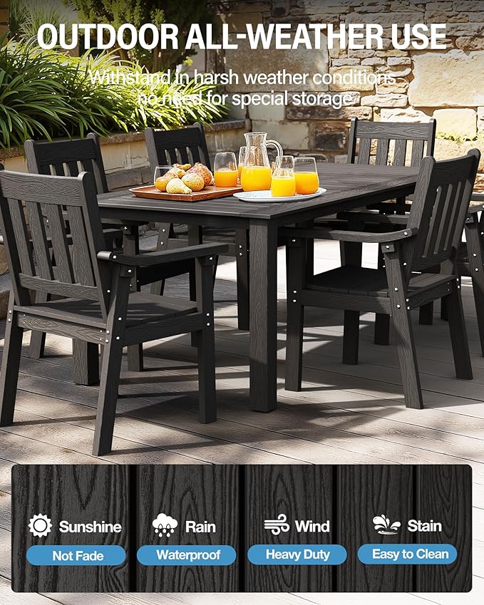 YEFU Patio Dining Chairs Set of 4: All Weather Outdoor Dining Chairs with Wide Curved Seat and Backrest - Outdoor Furniture Plastic for Outside Backyard/Garden/Porch/Deck 350lbs Capacity Black