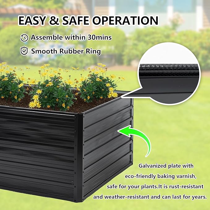 Galvanized Raised Garden Bed 8x4x2ft Outdoor Planter Box Galvanized Steel Garden Bed Kit for Vegetables, Flowers, Herbs and Succulents Black