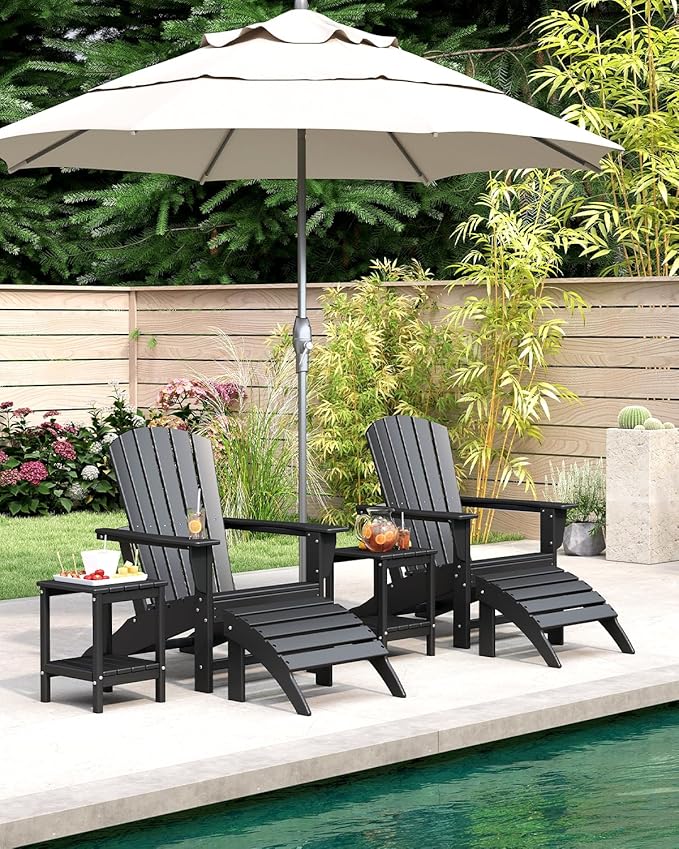 BRIOPAWS Adirondack-Chairs-Set of 2 | Fire Pit Chair | Oversized | HDPE Plastic | Weather Resistant | for Deck Outdoor Poolside Campfire | Black