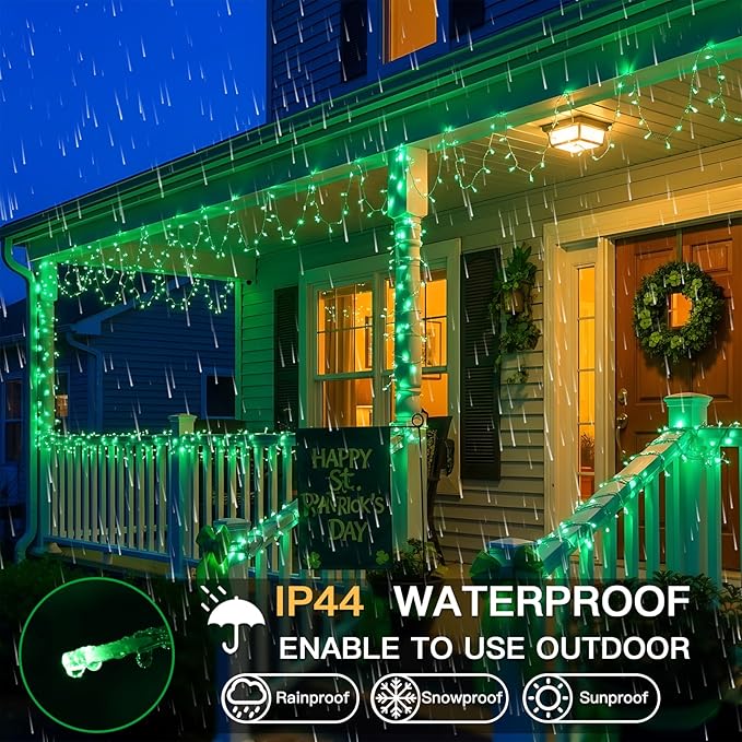 suddus 100 LED Green Christmas Lights with Remote, Clear Wire Green String Lights Plug in, 33ft Waterproof Dimmable Connectable String Lights Outdoor for Tree, Window, St Patrick's Day Decor
