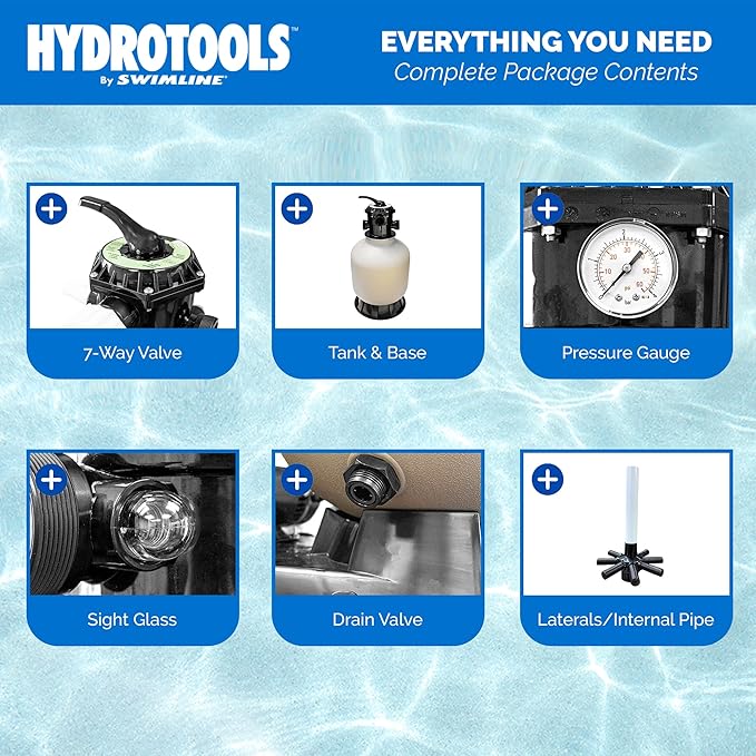 SWIMLINE HYDROTOOLS 24 Inch Sand Filter Combo Set With Stand & Multi Port Valve, 300 Pound Sand Capacity