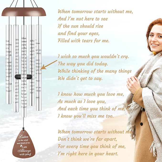 Sympathy Gift Wind Chimes for Outside - 36'' Large Memorial Gifts for Loss of Mother/Mom/Father, Bereavement Gift Ideas Windchimes Outdoors in Memory of Loved One, Condolence Remembrance Grief, Brown