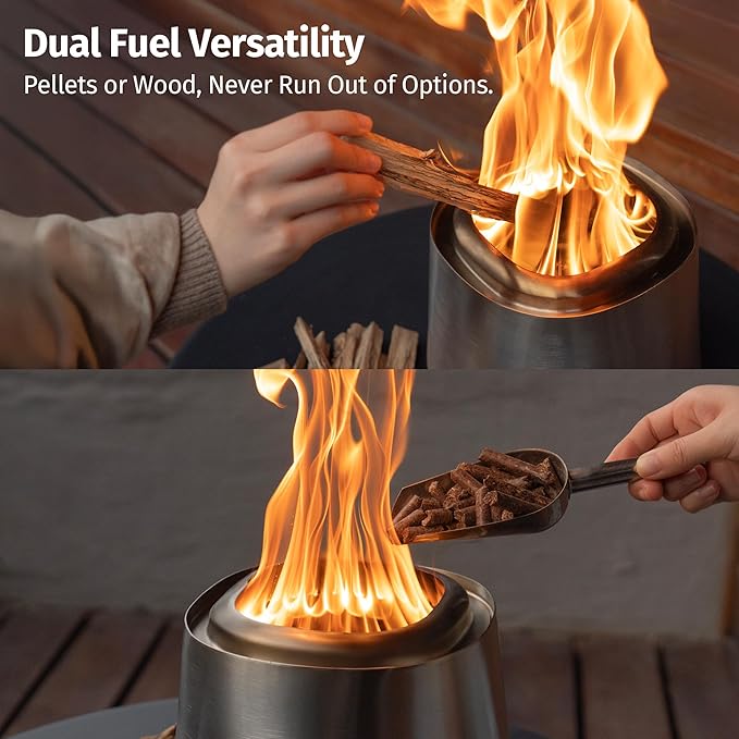 East Oak Fuoco Smokeless Fire Pit 7'' for Patio and Outdoor, 3-in-1 Ash Pan | Portable Wood & Pellet Firepit | Stainless Steel 120% More Efficient Burn | Backyard, Easy Ignition & Compact Design