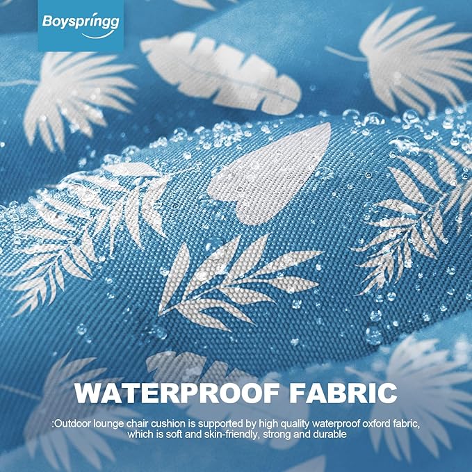Outdoor Chaise Lounge Chair Cushion Waterproof 66 x 21 x 4 Inches Cotton Lounge Chair Cushions with Ties, Soft Thickened Lounge Chair Cushions for Indoor Outdoor Furniture (Blue Leaves)