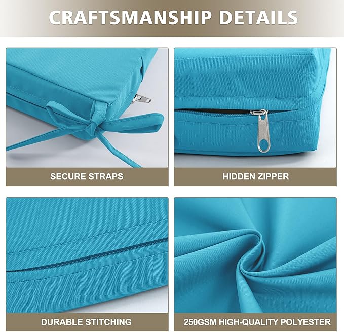 Outdoor Bench Cushion Waterproof 48"x18" – Fade-Resistant Patio Furniture Cushion with Ties for Porch Swing, Loveseat, or Indoor Bench Replacement, Teal