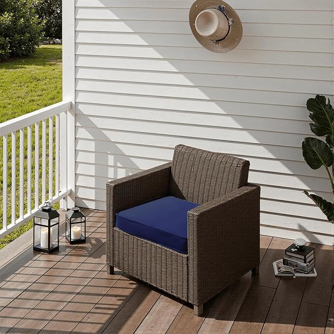 Outdoor Chair Cushions 24 x 24 x 4 Inch, Waterproof & Fade Resistant Patio Seat Cushion for Furniture with Handle and Ties, Thick Seating Pads for Outside Sofa Couch Set of 2, Dark Blue
