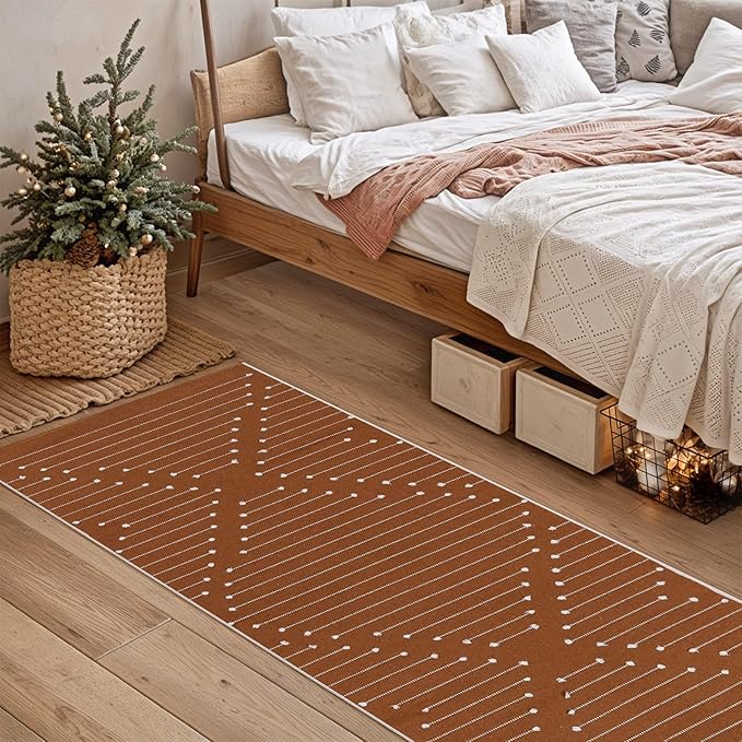 LIVEBOX Boho Burnt Orange Runner Rug 2x6 for Bathroom Kitchen Entryway, Cotton Woven Washable Bedroom Rug Runners,Hallway Laundry Room Decor Throw Rugs