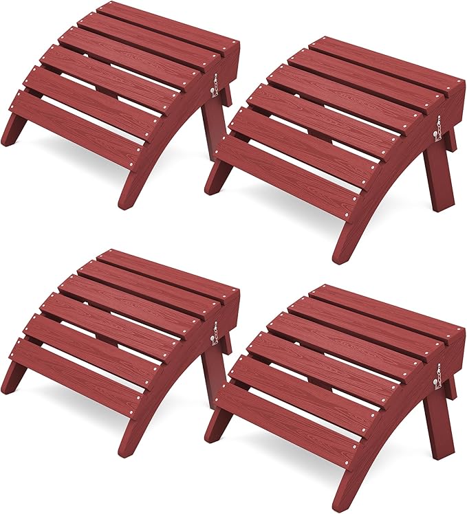 KINGYES Folding Adirondack Ottomans Set of 4 for Adirondack Chair, Red