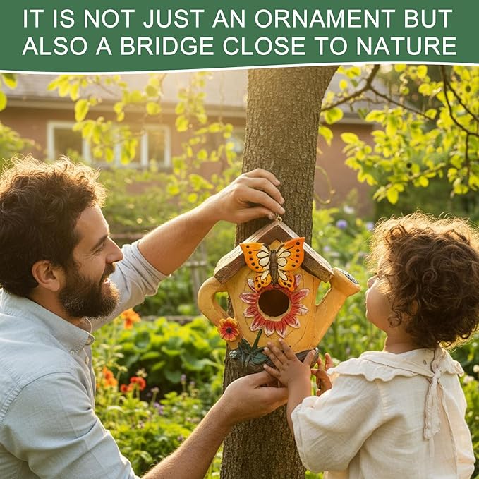 2 Pcs Decorative Birdhouse for Outdoor Hanging Bird Houses for Outside Colorful Decorative Cute Resin Birdhouses for Outside Indoors Garden Backyard Decor, Gift for Bird Lovers(Novel)