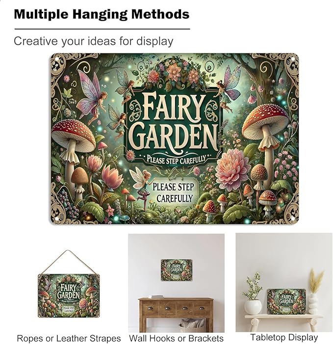 Gardening Gifts Vintage Garden Metal Sign "FAIRY GARDEN" Retro Gardening Tin Plate Wall Decor for Home Garden Yard Cottage Greenhouse Outdoor Decor (8x12 Inch)