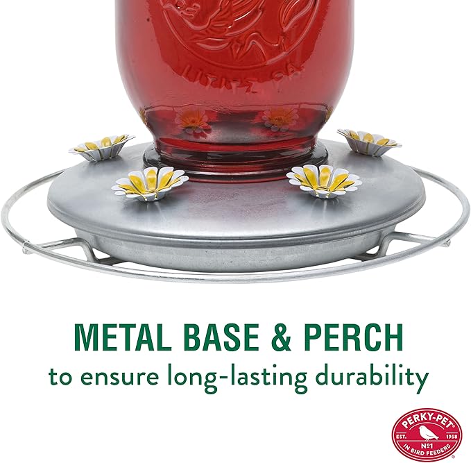 Perky-Pet Red Mason Jar Vintage Glass Hummingbird Feeder - Outdoor Garden Décor - 32-oz capacity, 786-1SR