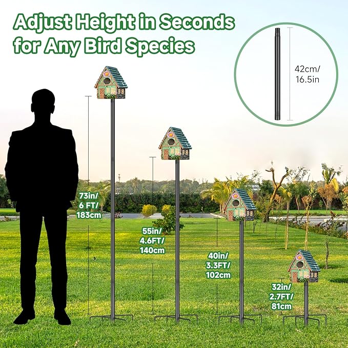 Smart Bird Feeder Pole-Heavy Duty Adjustable 3-6.6ft Universal Birdhouse Stand Mount for Backyard&Outdoor Bird Houses/Cameras (80" Pole)