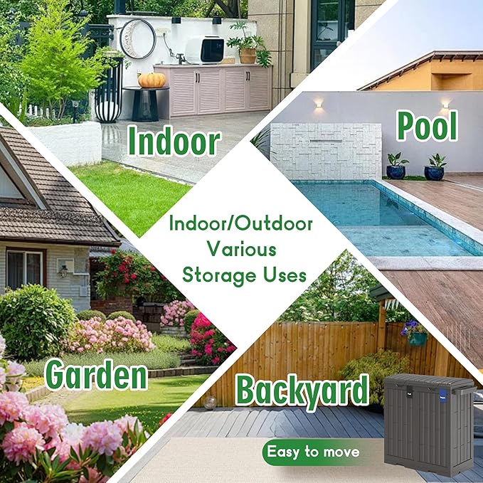 Outdoor Trash Can, 60 Gallon Garbage Can with Tiered Lid and Drip Tray, Waterproof Resin Waste Bin for Patio, Garden, Backyard, Deck, Brown