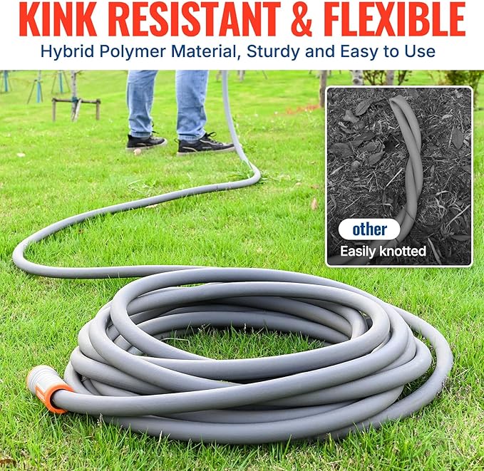 YAMATIC Heavy Duty Garden Hose 5/8 in x 100 ft with Swivel Handle, Super Flexible Water Hose, All-weather, Kink Resistant, Burst 600 PSI, Gray