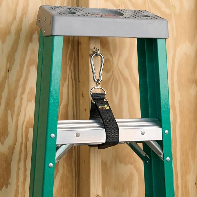 Hook 'n Hang Wrap-It Storage Straps - 18" (2-Pack) Black - Carabiner Straps to use as an Extension Cord Holder with Hooks