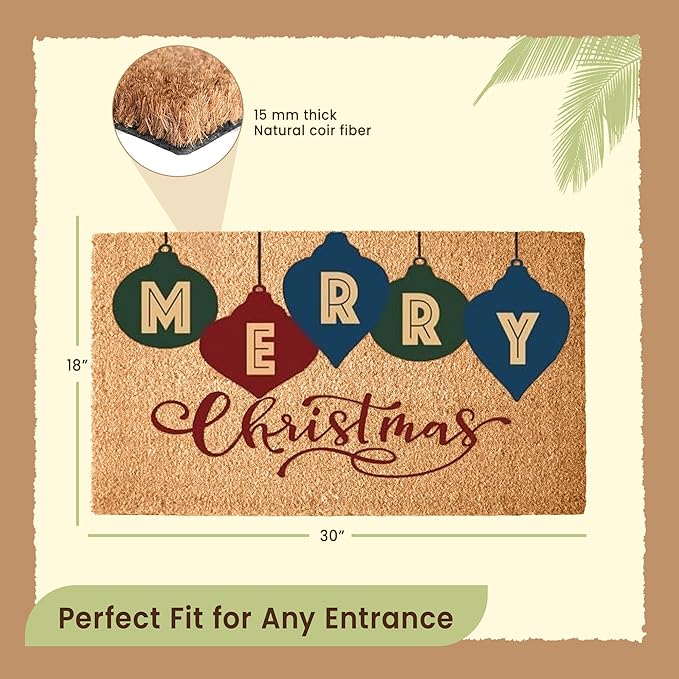 LuxUrux Premium Christmas Door Mat Outdoor - Elegant Coir Holiday Door Mat, Absorbent and Non-Slip Front Doormat- Merry Christmas | Natural, Perfect for Holiday Entryways Indoors & Outdoors