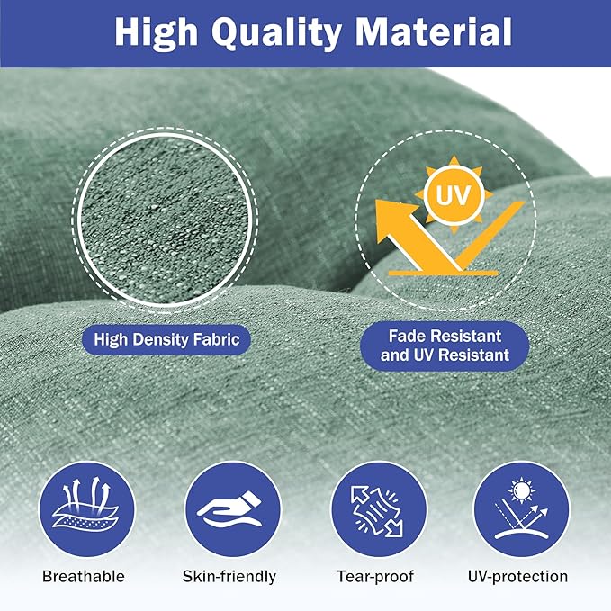 Bench Cushion, 42 x 16 Inch Patio Furniture Cushions with Durable Ties, Soft Memory Foam Bench Cushions for Indoor/Outdoor Furniture with Non-Slip Bottom, Kitchen&Dining, Green (Pack of 2)