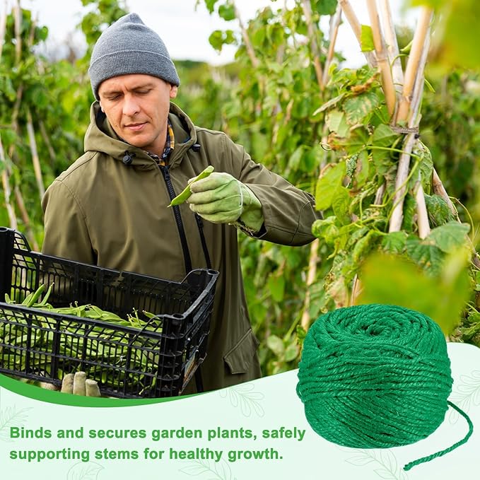 1-Pack Natural Jute Twine String, 3mm x 328ft/100m Long Garden Twine Balls for Crafts/Gift Wrapping/Gardening Plants, Durable Plant Ties Thick Rope [Green]