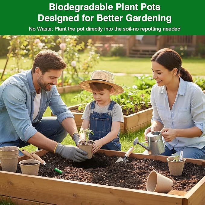 Peat Pots 150 Pack with 100 Plant Labels, 3.15 Inch Biodegradable Seedling Nursery Pots with Drainage Holes