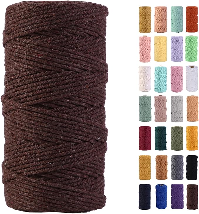 MAOQIAN Brown Macrame Cord 3mm x 109Yards,Colored Cotton Rope Colorful Cotton Cord Soft Craft Cord Twine for Wall Hanging Plant Hangers Crafts Decorative Projects