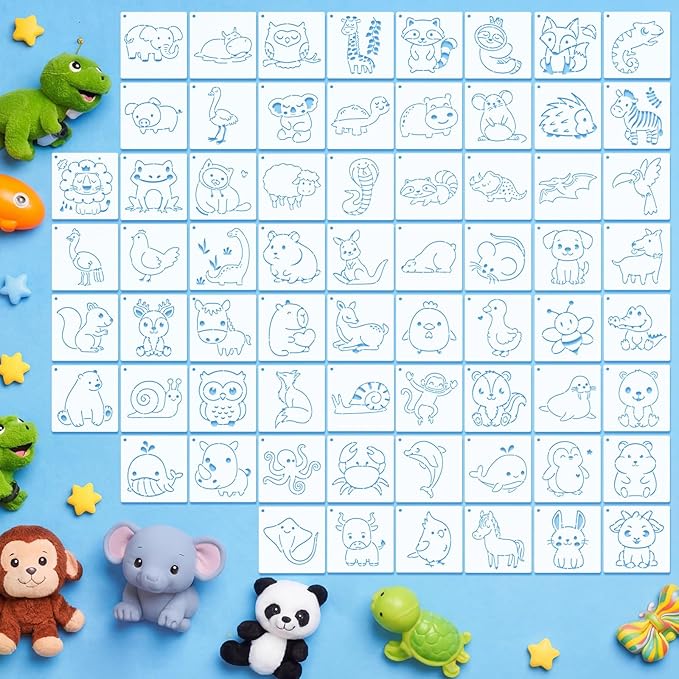 Marspark 66 Pcs Spring Easter Small Stencils for Crafts Reusable 3 Inch Stencils for Painting on Wood DIY Craft Paint Template for Wall Home Decor Card Rock Canvas Drawing Holiday (Cute Baby Animal)
