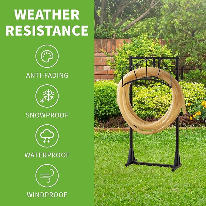 Garden Hose Holder Upgraded Water Hose Holder Heavy Duty Metal Hose Stand Sturdy Freestanding Hose Hanger, Detachable Garden Hose Storage Rack for Outside Yard Lawn