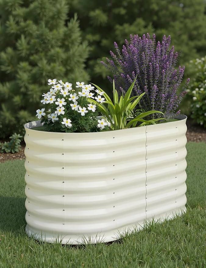 2 Pcs Raised Garden Beds Outdoor 4x2x2 ft - Galvanized Steel Planter Box for Vegetables, Flowers, Rust-Resistant Garden Box, Easy Assembly Raised Beds, Durable Planters for Outdoor Plants, Beige