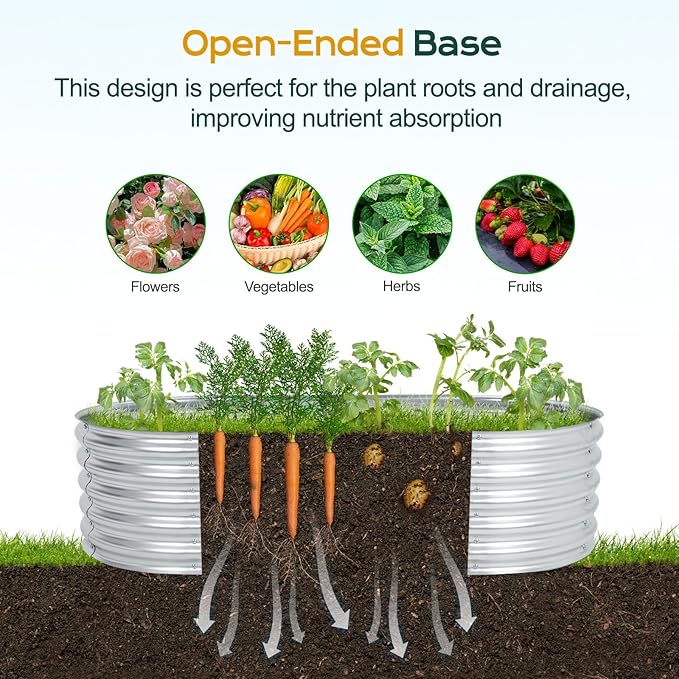 Aoodor Galvanized Raised Garden Bed Kit, 5.3 x 2.6 x 1.4 Ft, Oval Planter Box for Vegetables, Flowers, and Herbs, Outdoor Use, Silver