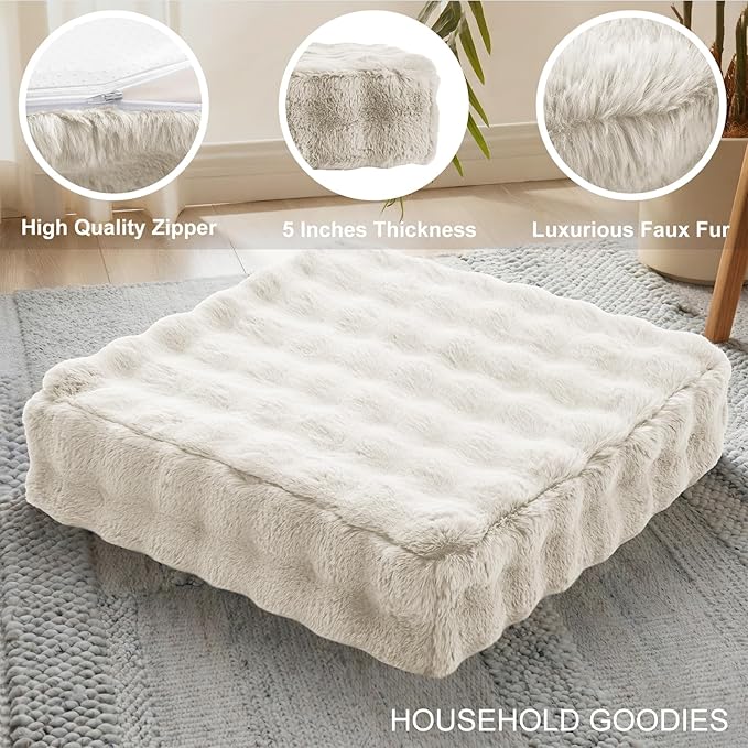 22 inches Floor Pillow for Adults - Large Meditation Cushion with Thick Foam & Soft Tufted Cover - Premium Outdoor Square Floor Cushion Seat - Yoga Pillows for Sitting On Floor - Almond White