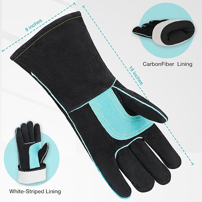 DURATECH Welding Gloves, 16″Long Sleeve Fireplace Gloves with Kevlar Stitching, 932℉ Heat/Fire Resistant Cow Leather Gloves, Carbon Fiber Lining, for Mig, Tig, Stick, Forge, BBQ, Grill, Fireplace