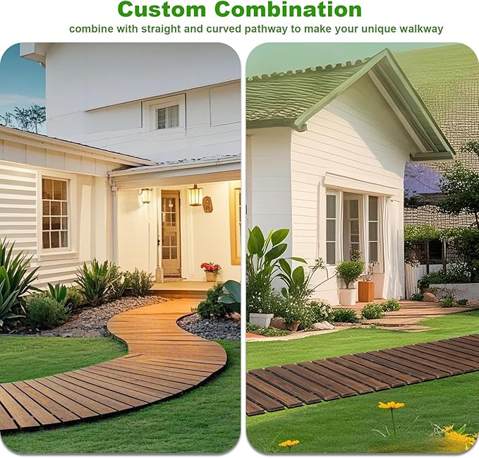 LINSHRY 8FT Wooden Garden Pathway, Outdoor Roll Out Decorative Garden Walkway, Weather-Resistant Non-Slip Hardwood Pathway for Garden, Backyard, Beach, Wedding Party Pathways(Dark Brown)