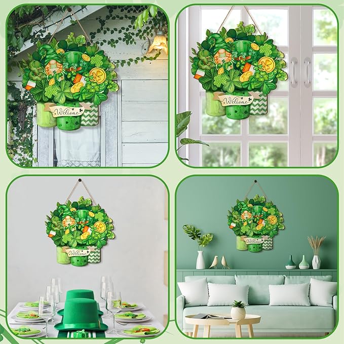 Juexica St. Patrick's Day Welcome Sign Wood Sign Irish Front Door Decor Wood Hanging Door Sign Outdoor Wooden Front Door Decorations for Farmhouse Porch Decoration