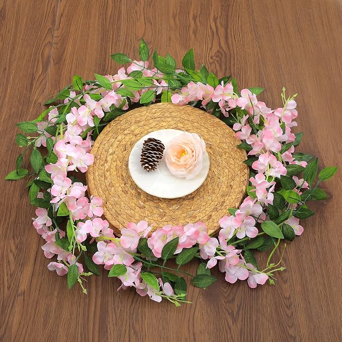 Findosom Wisteria Artificial Flowers Garland, 5Pcs Total 36FT Pink Wisteria Hanging Flowers, Flower Garland Decorations for Home Garden Outdoor Ceremony Wedding Arch Decoration