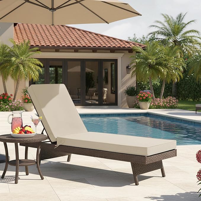 Chaise Lounge Cushions Outdoor - Waterproof and Fade Resistant Sun Lounger Replacement Cushions - Patio Lounger Pads with Removable Cover for Pool, Deck, Lawn, 72 x 21 x 3 Inch, Cream