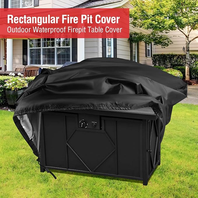 Rectangular Fire Pit Cover 43 inch,Propane Gas Fire Pit Table Cover,Outdoor Waterproof Firepit Table Cover - 43 X 28 X 27 Inch