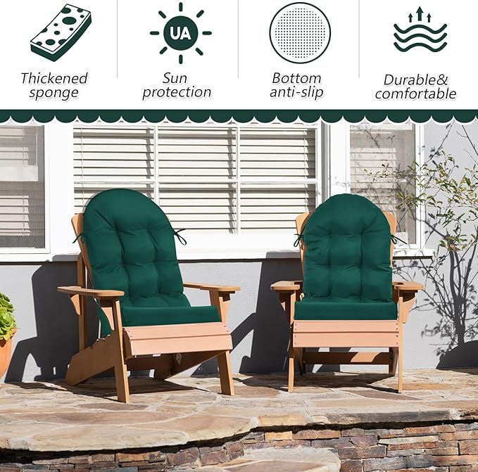Geelin 2 Pcs Adirondack Chair Cushion High Back Patio Rocking Chair Cushion 44 x 19 x 4 Inch Tufted Weather Resistant Fade Resistant Seat for Patio Rocking Seat