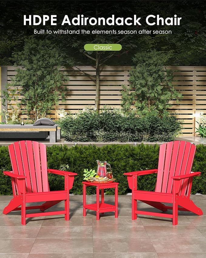 GREENVINES Adirondack Chairs Set of 2 | HDPE Plastic | Oversized Fire Pit Chair | All Weather | Red | Poly Lumber | for Outdoor Deck Backyard Patio Garden