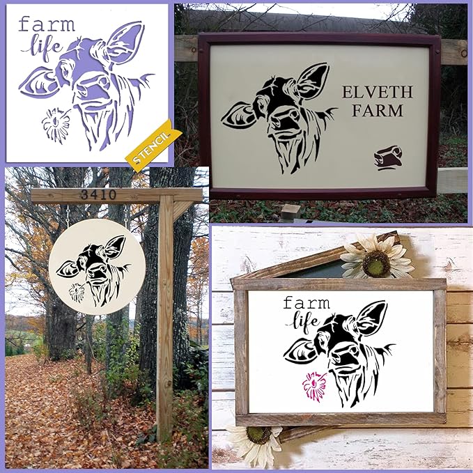 Farmhouse Stencils Farm Theme Reusable Stencils for Painting on Wood Animals Flower Vintage Truck Pattern Stencil for Drawing DIY Scrapbooking Furniture Wall Signs Floor Fabric Decors