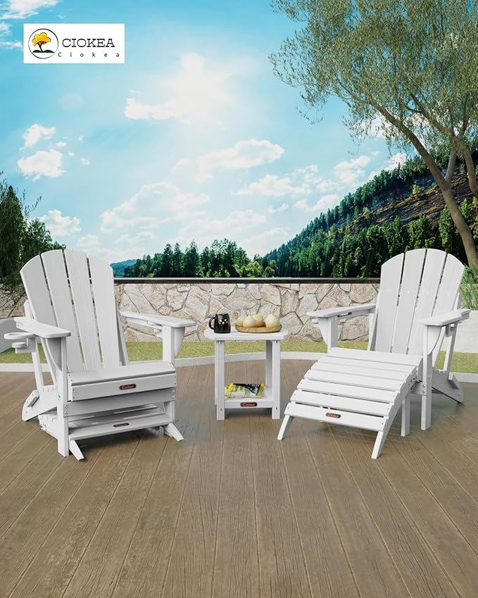 Ciokea Adirondack Outdoor Side Table, 2-Tier Sturdy Patio End Table Weather Resistant, Morden Side Table for Patio, Pool, Porch, White