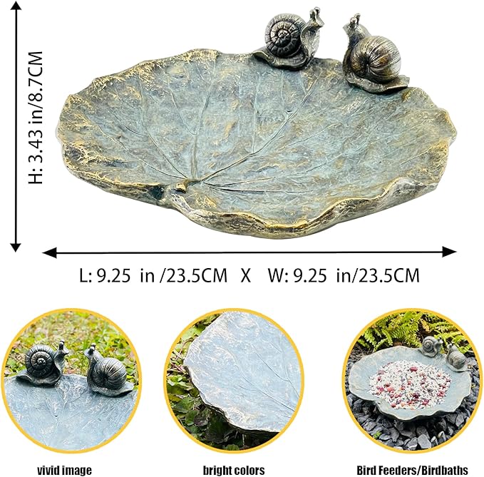 Bird Baths for Outdoors, Wild Birdfeeder, Antique Outdoor Garden Resin Birdbath Bowl for Outside Yard Table Decor (Snail Bird Feeder)