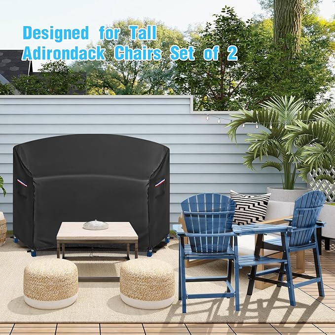 Adirondack Chair Cover,Waterproof Cover for Tall Adirondack Chair Set of 2,Patio Chairs Cover for Tall Adirondack Chairs with Table,81"Wx30''Dx49''H,Black