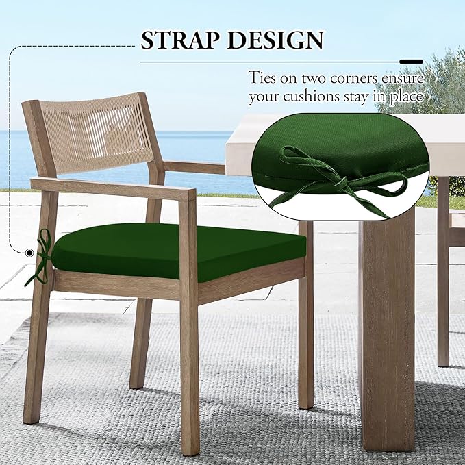 Wellsin Outdoor Chair Cushions for Patio Furniture - Patio Chair Cushions Set of 4 - Water Resistant Round Corner Outdoor Seat Cushions 17"X16"X2", Forest Green