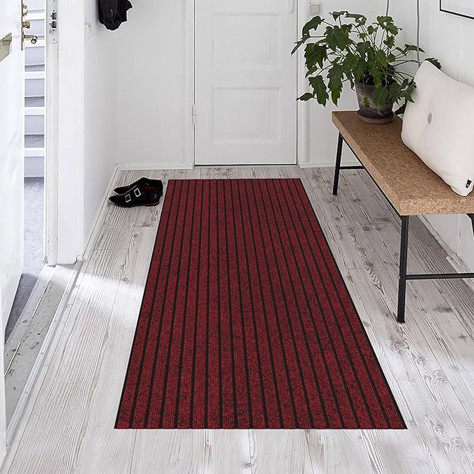 Ottomanson Front Door Mat – Non Slip Scraper Mud Mat for High Traffic Entryways, RV & Patio – Dirt Trapping and Durable for Indoor & Outdoor Use – 2'7" x 5' – Red
