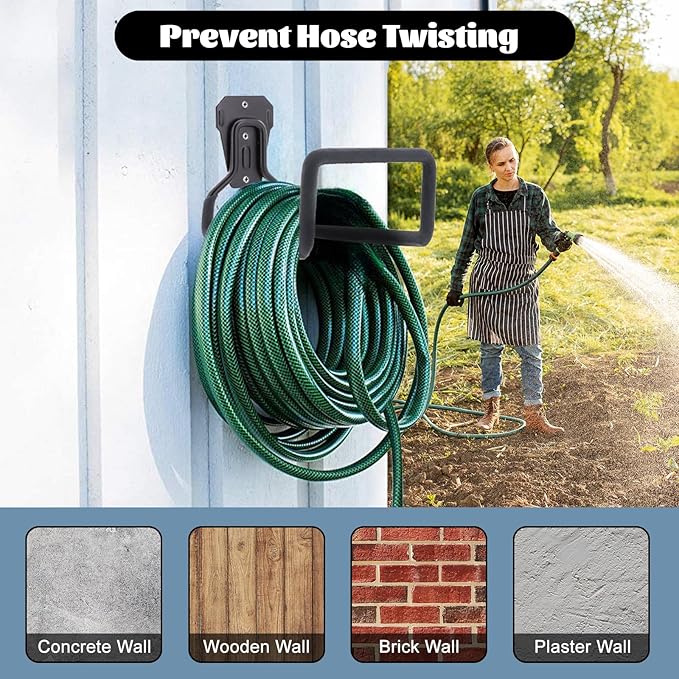 2 Pack Garden Hose Holder, Hose Reel Heavy Duty Hose Hanger, Wall Mounted Water Hose Holder Outdoor/Indoor Metal Durable Hose Hooks Ideal for Water Hose Storage Garden Yard Hold Max 154 Lbs- Black