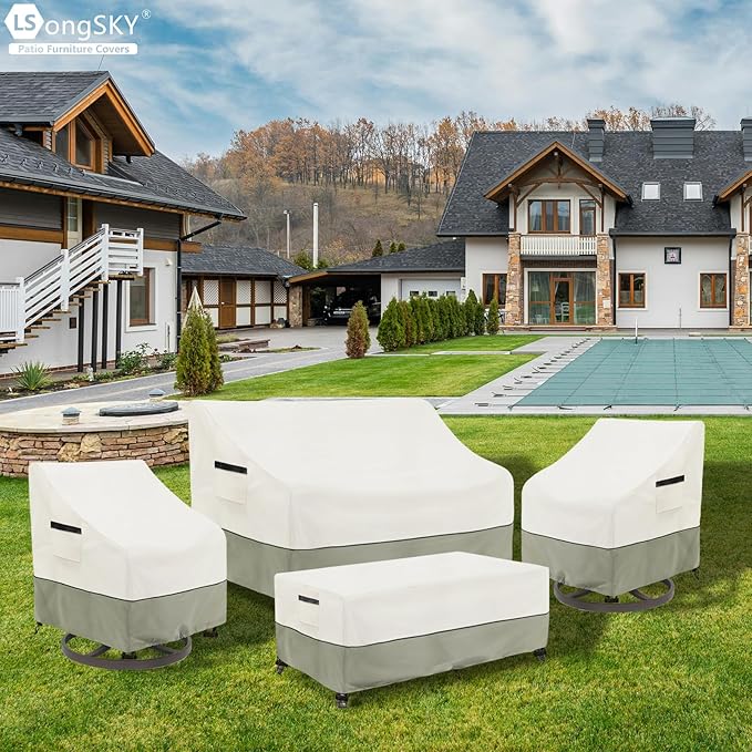 Outdoor Coffee Table Cover,Waterproof Rectangular Patio Small Side Table Cover,42 x 26 x 16 inch,Outdoor Table Covers Waterproof Rectangle,White&Grey-Green.