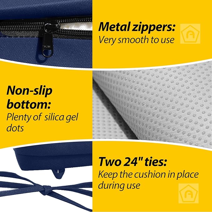 AAAAAcessories Outdoor Seat Cushions for Chairs, Waterproof, Fade-Resistant, 20" x 18" x 3", Patio Furniture Replacement Cushions, Set of 2, Navy Blue