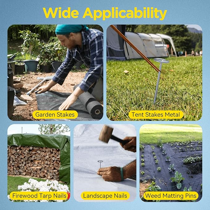 Landscape Fabric Pins, Thickened 8 Gauge Circle Top Landscape Pins, Not Easy to Bend 6 inch Galvanized Landscape Fabric Stakes, More Holding Power Garden Staples (80 Circle Top)