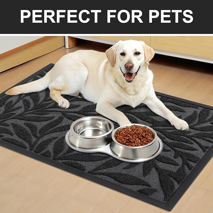 Smiry Front Door Mat Indoor Outdoor Entrance, Heavy Duty Natural Rubber, Trap Dirt and Moisture, Non-Slip Doormats, Low Profile, Easy Clean Patio Porch Entryway Mat, 29.5x17, Black